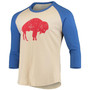 Men's Threads Cream, Royal Buffalo Bills Gridiron Classics Raglan 3/4-Sleeve T-shirt