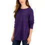 Women's Cotton Textured-Stripe Raglan-Sleeve Sweater, Created for Macy's