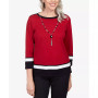 Women's Classics Border Stripe Crew Neck Sweater with Necklace