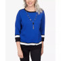 Women's Classics Border Stripe Crew Neck Sweater with Necklace