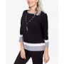 Women's Classics Border Stripe Crew Neck Sweater with Necklace
