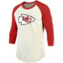 Men's Patrick Mahomes Cream, Red Kansas City Chiefs Vintage-Inspired Player Name Number Raglan 3/4 Sleeve T-shirt