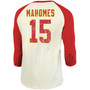 Men's Patrick Mahomes Cream, Red Kansas City Chiefs Vintage-Inspired Player Name Number Raglan 3/4 Sleeve T-shirt