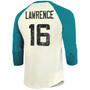 Men's Trevor Lawrence Cream, Teal Jacksonville Jaguars Vintage-Inspired Player Name Number Raglan 3/4 Sleeve T-shirt