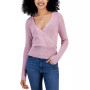 Juniors' Surplice-Neck Ribbed-Hem Sweater
