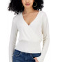 Juniors' Surplice-Neck Ribbed-Hem Sweater