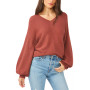 Women's Rib-Knit Bubble Sleeve Long Sleeve Sweater