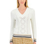 Women's Cotton Contrast-Stitching Striped-Trim Sweater