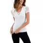 Women's Crocheted-Inset Ribbed V-Neck Top