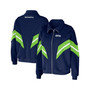 Women's College Navy Seattle Seahawks Yarn Dye Stripe Full-Zip Jacket