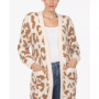 Women's Leopard Print Open Front Sherpa Cardigan