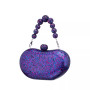 Printed Acrylic Minaudiere with Beaded Handle Clutch