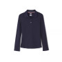 Little Girls Uniform Long Sleeve Interlock Knit Polo with Picot Collar