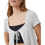 Women's Rib Tie Front Short Sleeve Cardigan Sweater