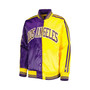 Women's Purple, Gold Los Angeles Lakers Split Colorblock Satin Full-Snap Varsity Jacket
