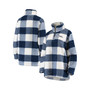 Women's Navy Seattle Seahawks Sherpa Plaid Quarter-Zip Jacket