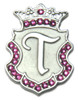 Silver INITIAL "T" Ball Marker adorned with Pink Crystals from Swarovski® + Matching Crown Clip
