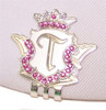 Silver INITIAL "T" Ball Marker adorned with Pink Crystals from Swarovski® + Matching Crown Clip