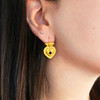 Blanca Signed Matte Gold Heart Earrings With Black Accent