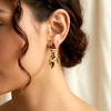 Matte Gold Rose Drop Earrings with Dangle Leaves and Tiny Pearls