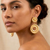 Large Matte Gold Abstract Disc Clip On Earrings