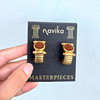 Vintage Navika Greek Revival Jesara Signed Amber Glass Cherub Half Hoop Clip On Earrings
