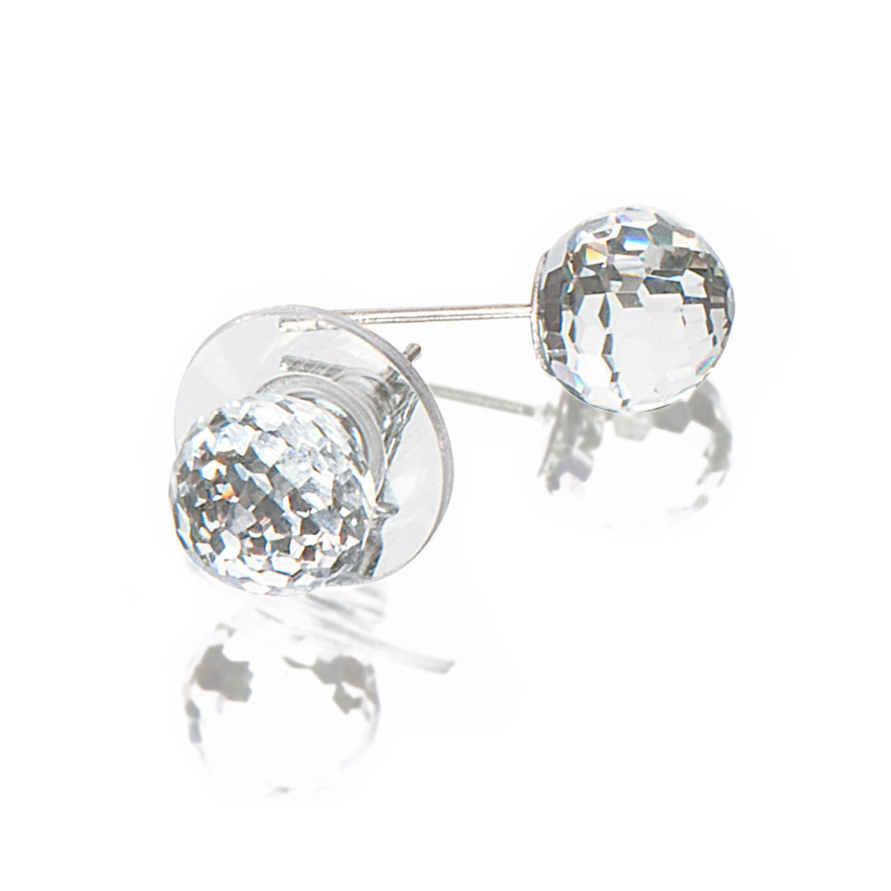 Faceted Clear Crystal Golf Ball Earrings by Navika