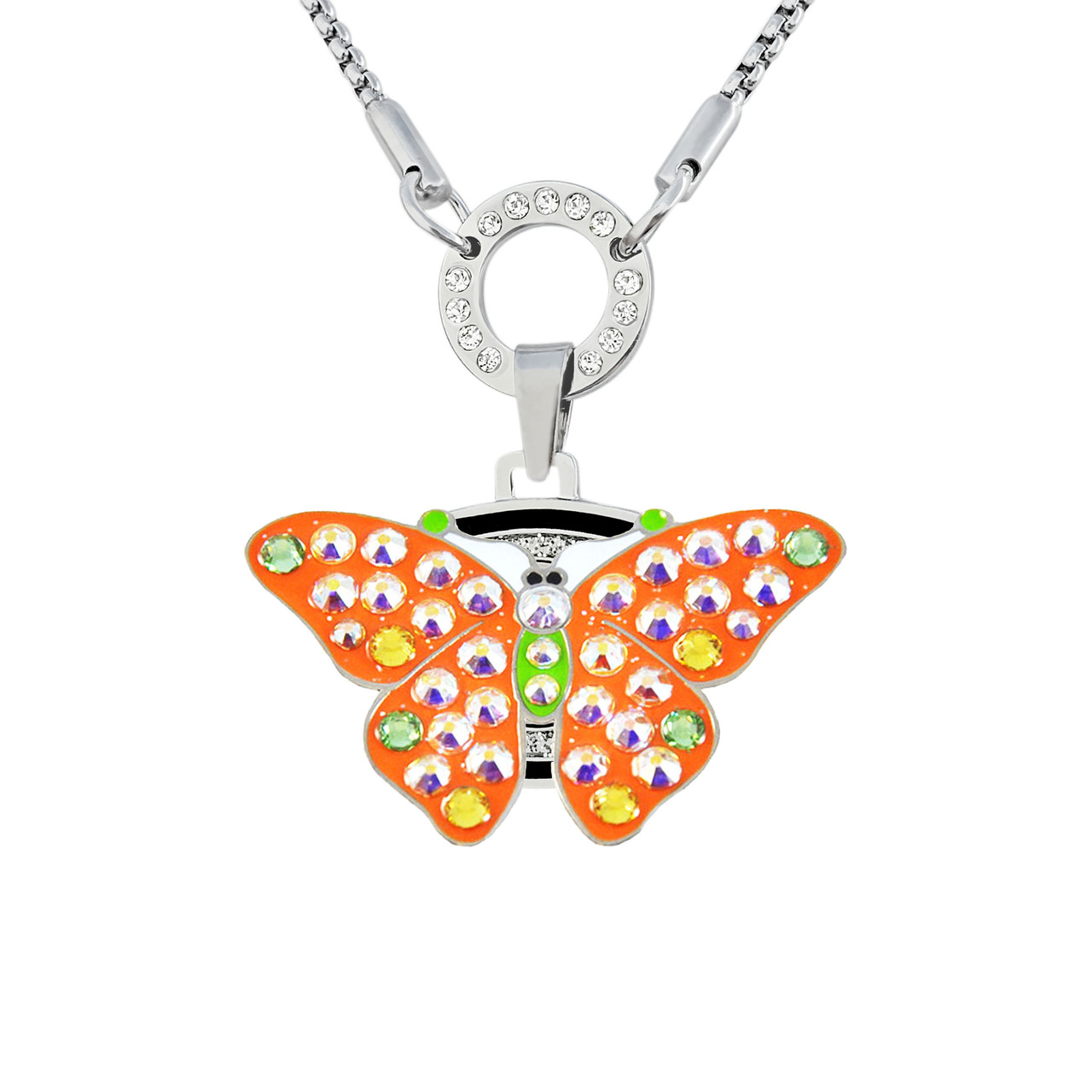 Allure Magnetic Necklace With Interchangeable Swarovski Crystal Ball Marker  Butterfly Orange