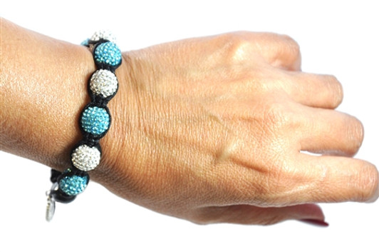 Clear and Turquoise Crystal Encrusted Golf Ball Shamballa Style Bracelet