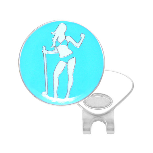 Beach Golfer in Bikini Ball Marker with Hat Clip