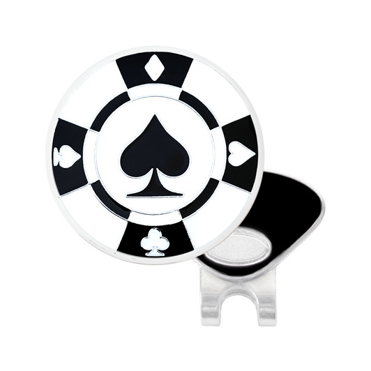 Poker Chip Black Spade  Ball Marker with Hat Clip