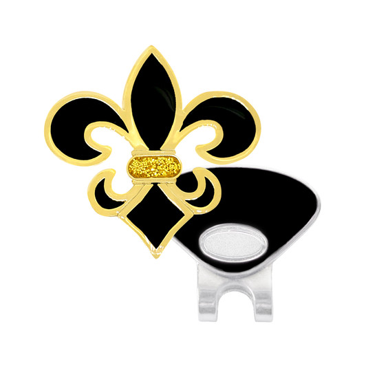 Fleur de Lis Black and Gold Glitzy Ball Marker with Hat Clip