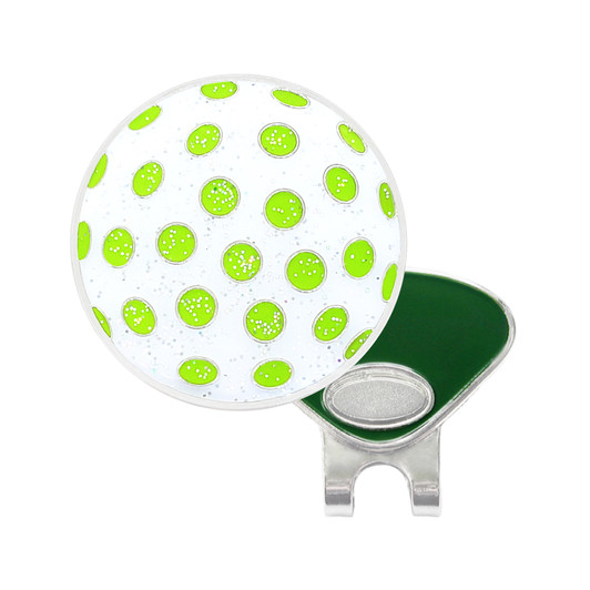Polka Dot (White & Green) Glitzy Ball Marker with Hat Clip