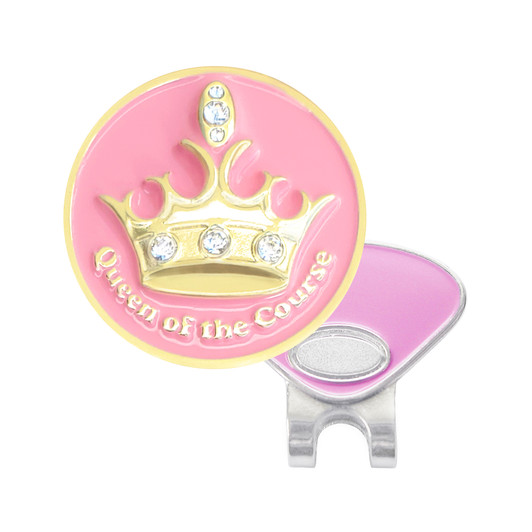 Queen of the Course Pink Ball Marker adorned with Crystals from Swarovski®- and Hat Clip