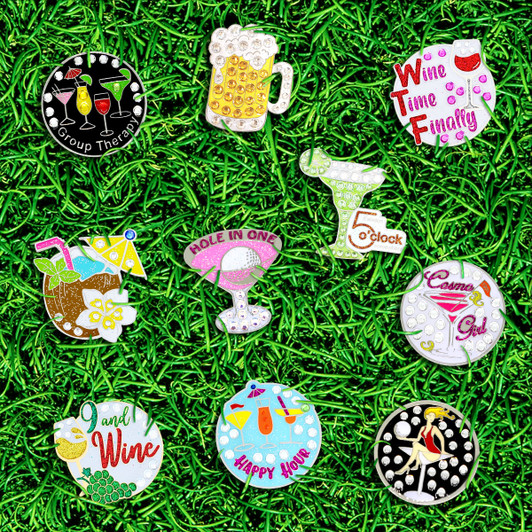 Booze Themed Golf Ball Markers with Swarovski Crystals