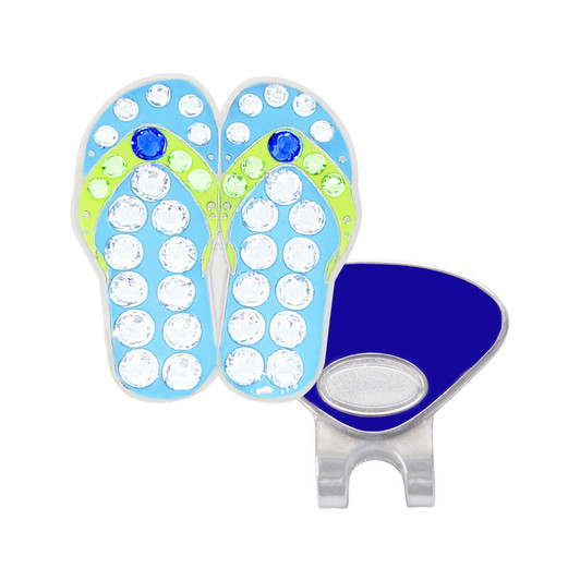 Blue Flip Flops / Sandals Golf Ball Marker with Swarovski Crystals by Navika