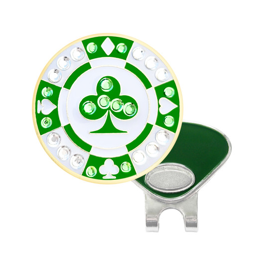 Green Clover Poker Chip Golf Ball Marker with Swarovski Crystals by Navika