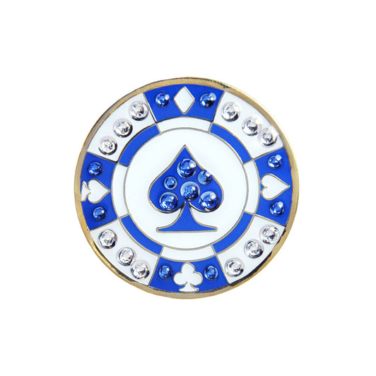 Blue Spade Poker Chip Golf Ball Marker with Swarovski Crystals by Navika