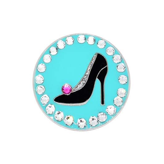 Black and Teal Stiletto Golf Ball Marker with Swarovski Crystals by Navika