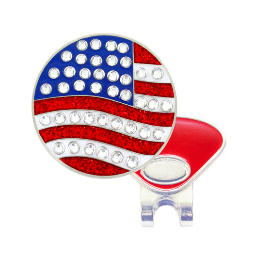 Patriotic United States Flag Golf Ball Marker with Swarovski Crystals by Navika