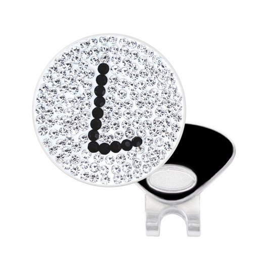 Initial "L" Black Micro Pave Crystal Ball Marker with Hat Clip