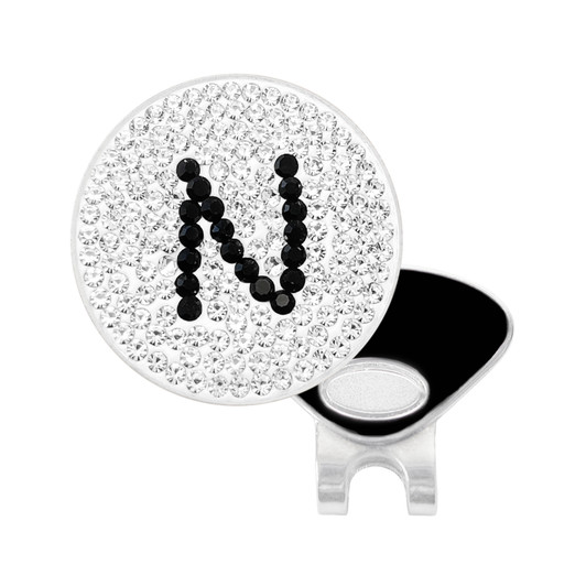 Initial "N" Black Micro Pave Crystal Ball Marker with Hat Clip