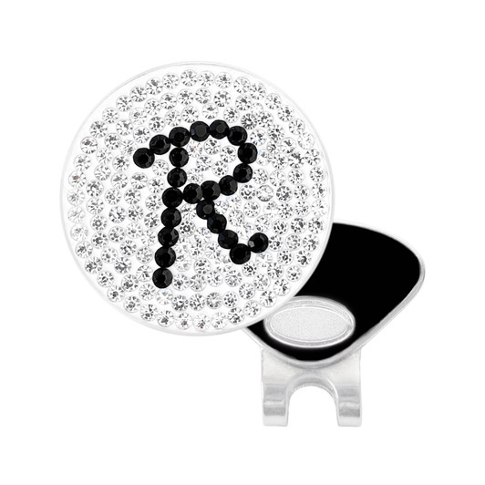 Initial "R" Black Micro Pave Crystal Ball Marker with Hat Clip