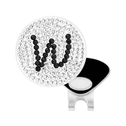 Initial "W" Black Micro Pave Crystal Ball Marker with Hat Clip