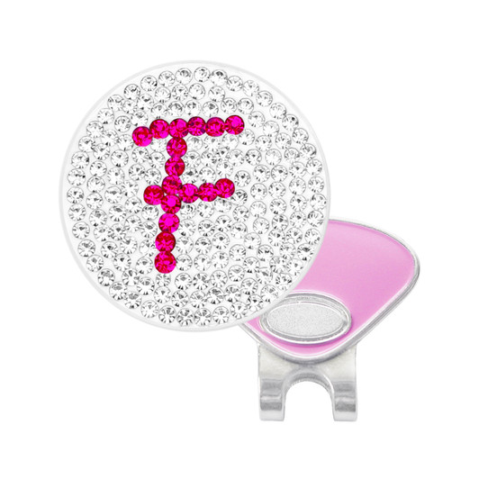 Initial "F" Pink Micro Pave Crystal Ball Marker with Hat Clip