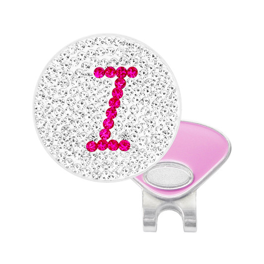 Initial "I" Pink Micro Pave Crystal Ball Marker with Hat Clip