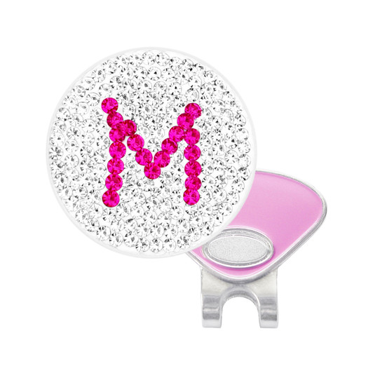Initial "M" Pink Micro Pave Crystal Ball Marker with Hat Clip