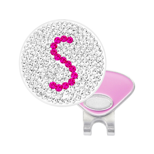 Initial "S" Pink Micro Pave Crystal Ball Marker with Hat Clip