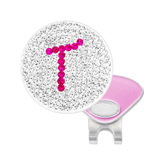 Initial "T" Pink Micro Pave Crystal Ball Marker with Hat Clip