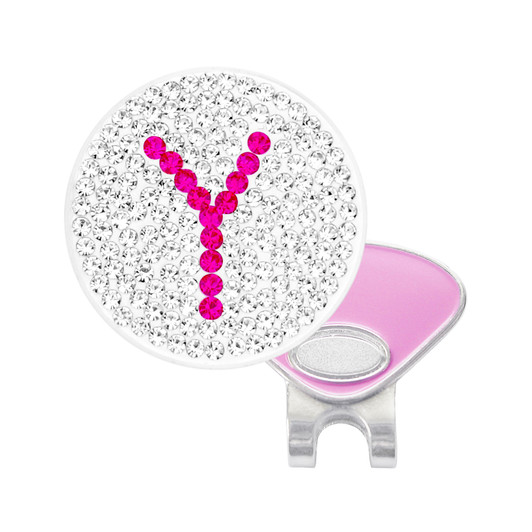 Initial "Y" Pink Micro Pave Crystal Ball Marker with Hat Clip